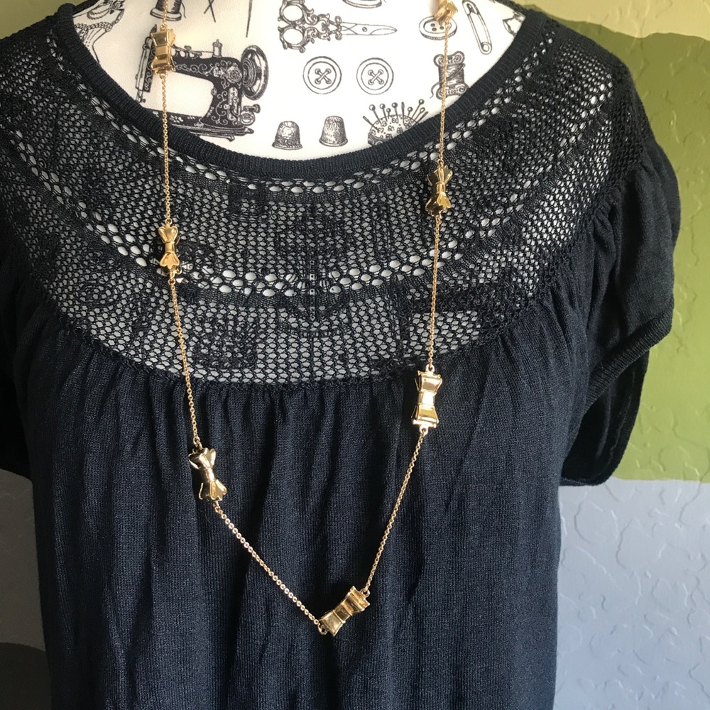 Kate Spade MOON RIVER Gold Plated Double Bow Long Chain Necklace 32”